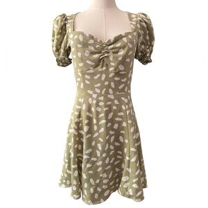 Lulus Oh My Darlin' Sage Green Print Puff Sleeve Mini Dress size S